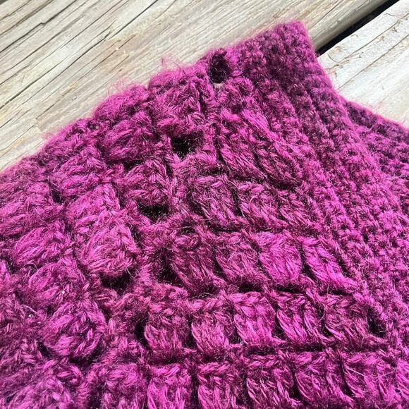 Women's Open Knit Wool Blend Handmade Purple Pullover Sweater Size M - Picture 4 of 6